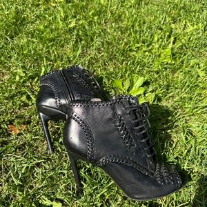 Jason Wu Black Corset Whipstitch Detail open toe booties